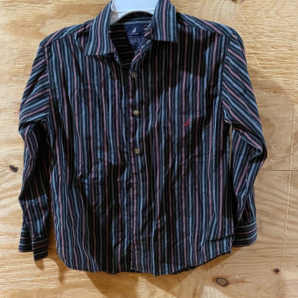 Boy nautica  black long sleeves  stripe shirt 7x